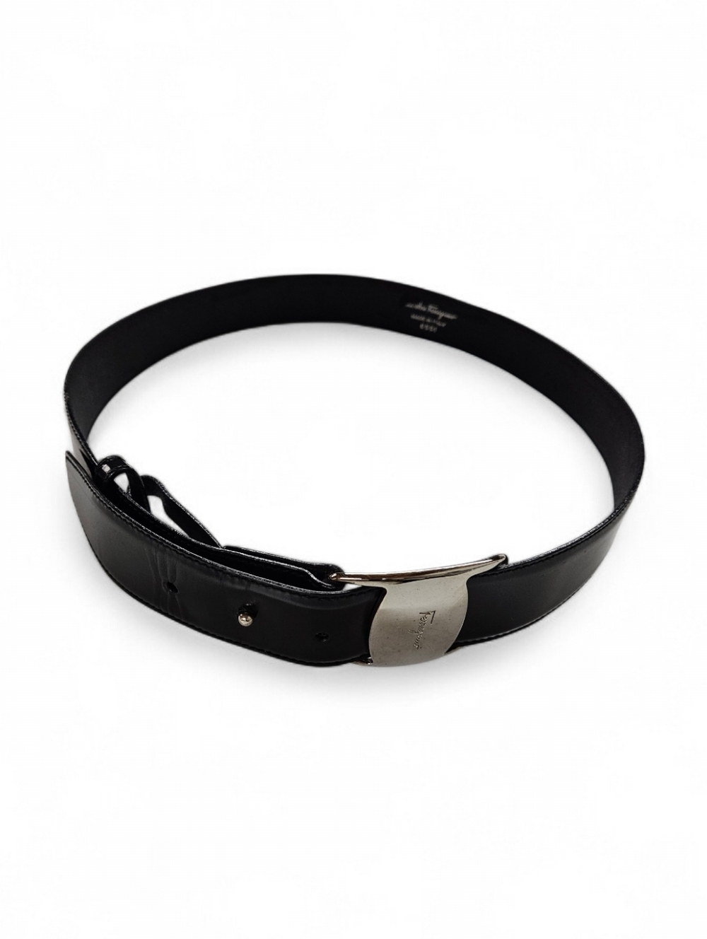 Salvatore Ferragamo Vera Leather Belt In Black Leather With Silver Buckle Sz 75 - Picture 2 of 9